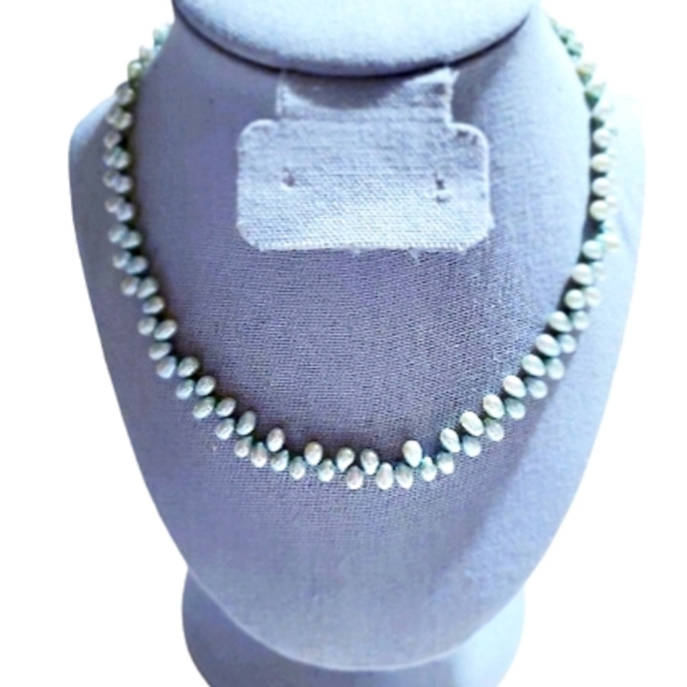 Freshwater Pearl Collier Necklace Teal Green Turquoise 925 Sterling Silv